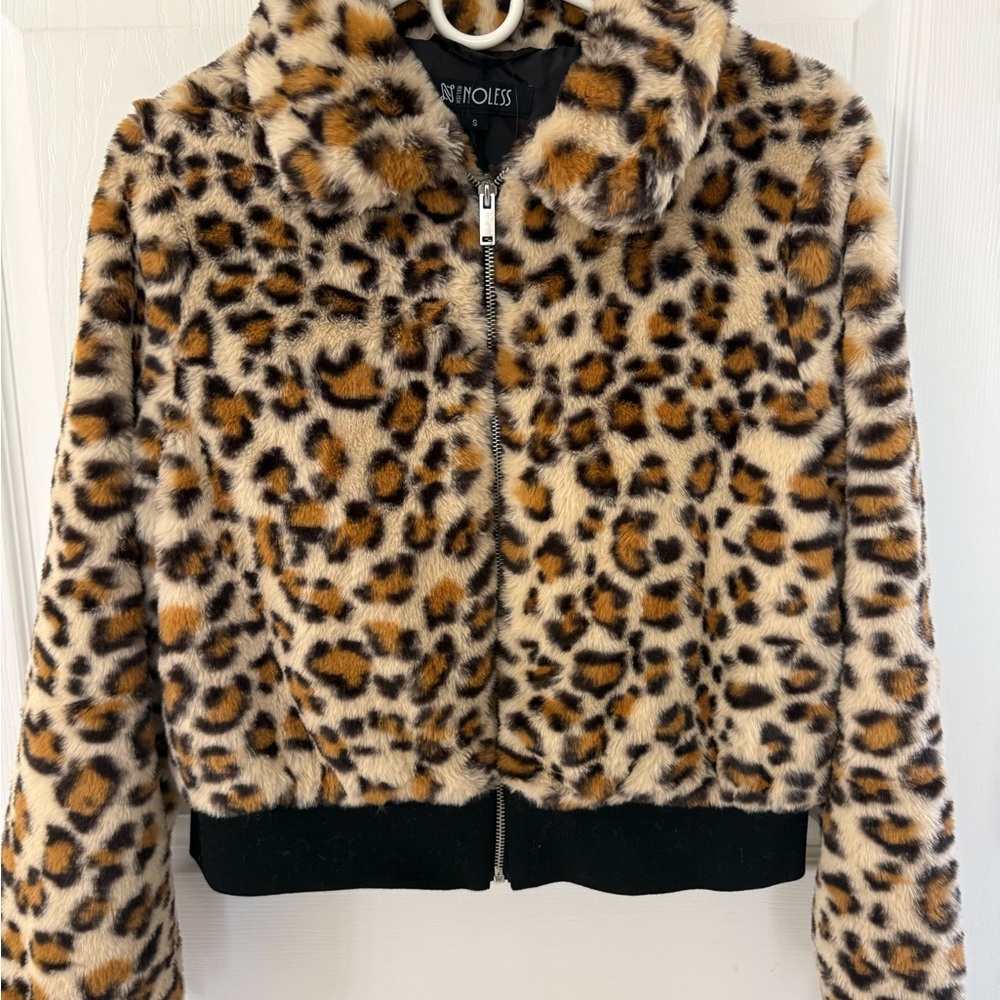 Leopard Print Faux Fur Cropped Jacket SMALL